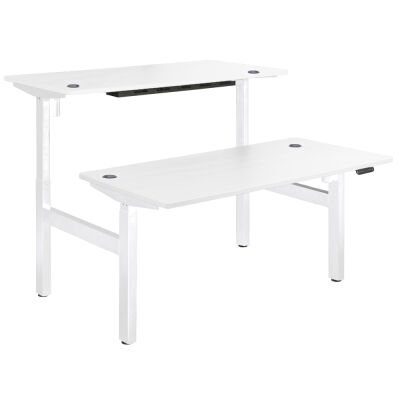 Electric Back to Back Desk EMERGE White Top White Legs Dual Height ...