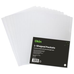 L Shape Pockets Okin Clear Translucent A4 Pack of 12 | Kiwi Office